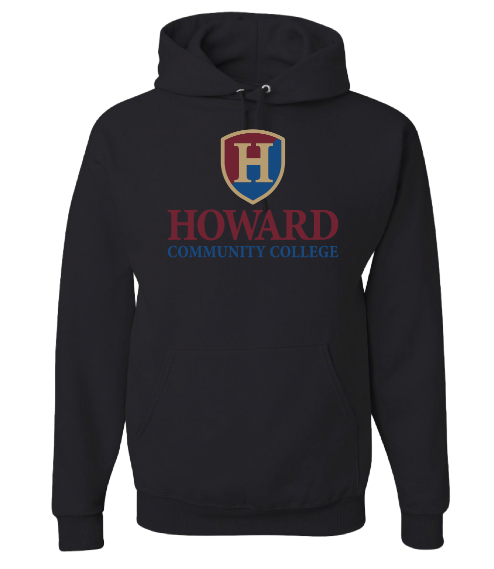 HCC New Logo Hooded Sweatshirt, Black Howard Community College Campus