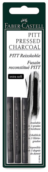 Faber-Castell Pitt Compressed Charcoal Sticks Extra Soft, Pkg of 3