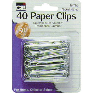 Paper Clips Nickel Plated - Asst Jumbo 40Pk