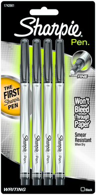 Sharpie Pen-Black Fine 4Pk BP