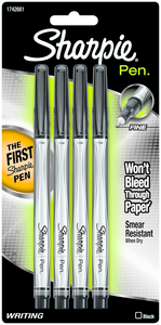 Sharpie Pen-Black Fine 4Pk BP