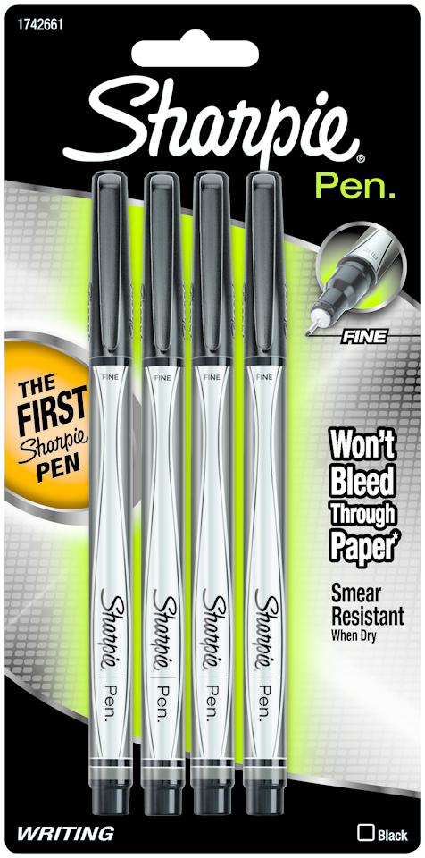 Sharpie Pen-Black Fine 4Pk BP