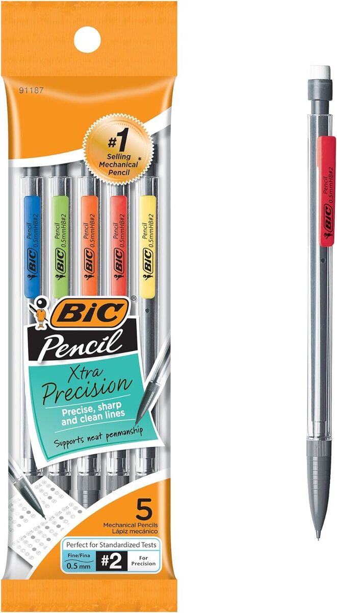 Xtra Precision Mechanical Pencil Clear Barrel .5mm Black 5Pk