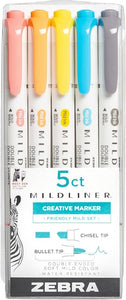 Zebra Mildline Double Ended Highlighter-Asst 5 Pk BP Friendly