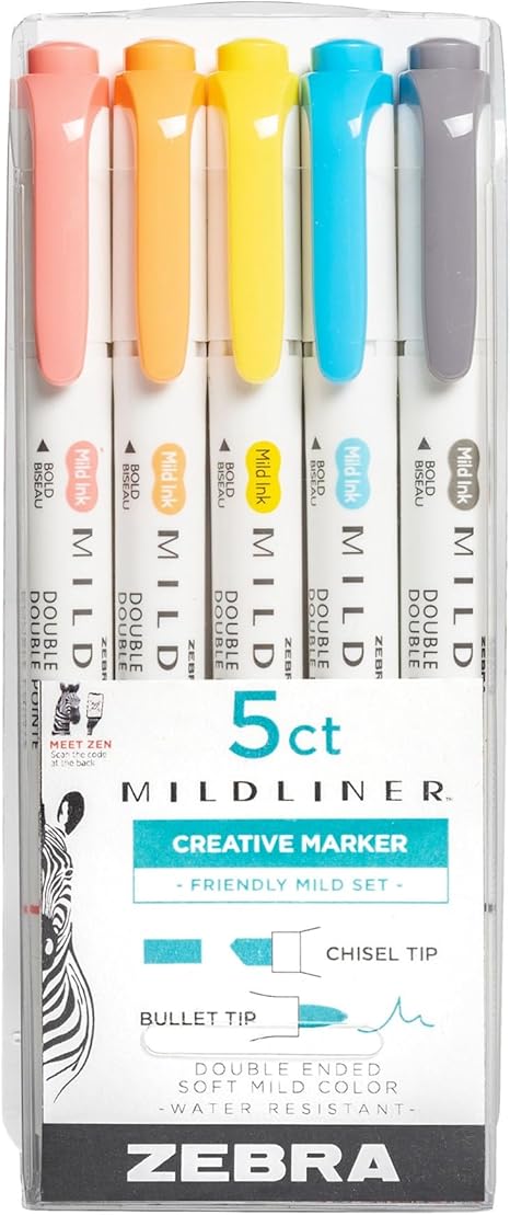 Zebra Mildline Double Ended Highlighter-Asst 5 Pk BP Friendly