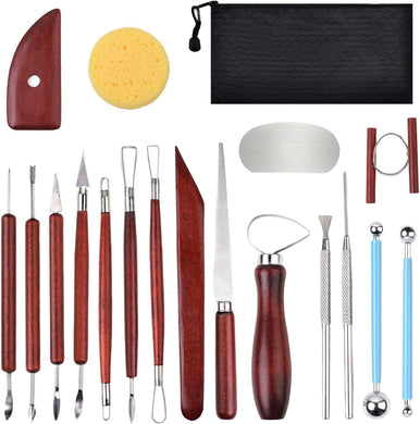 Blisstime 18PCS Clay Sculpting Tools, Basic Clay Carving Tool Kit, Wooden Handles and Tool Bag