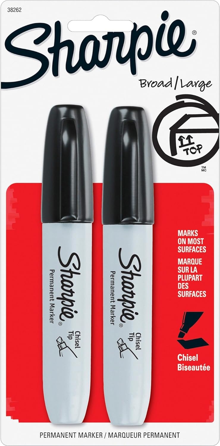 Sharpie Permanent Markers, Chisel Tip, Black, 2 Count