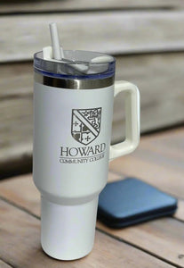 40oz. Handled Stainless Steel Travel Mug, White