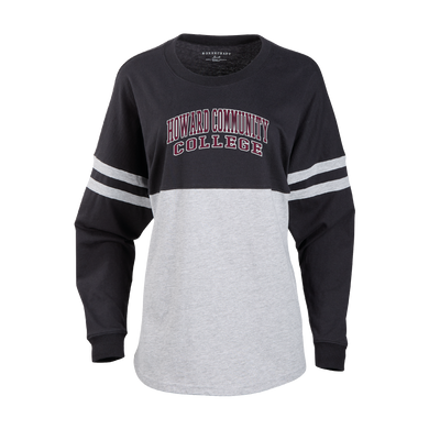 Ladies Pom Pom Long Sleeve Jersey Tee, Black/Oxford