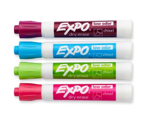 Expo Low Odor Dry Erase Marker- Asst Chisel 4 Pk BP